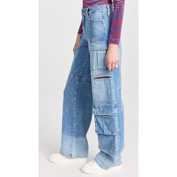 NEW Alice + Olivia Cay Cargo Jeans Wide Leg Mid Rise Utility Brea Blue Size 26 - Picture 9 of 16